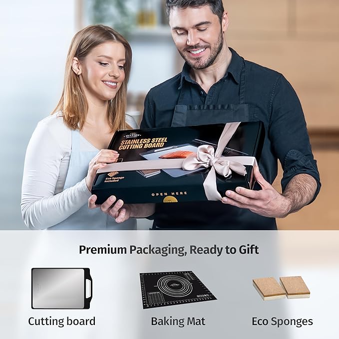 Matiks Stainless Steel Cutting Board Set - 16?씳?1??Large Double Sided Dishwasher Safe Metal Cutting Board for Kitchen ??Ideal for Chopping Meat & Veggies - Christmas Gift & Housewarming Gifts New Home
