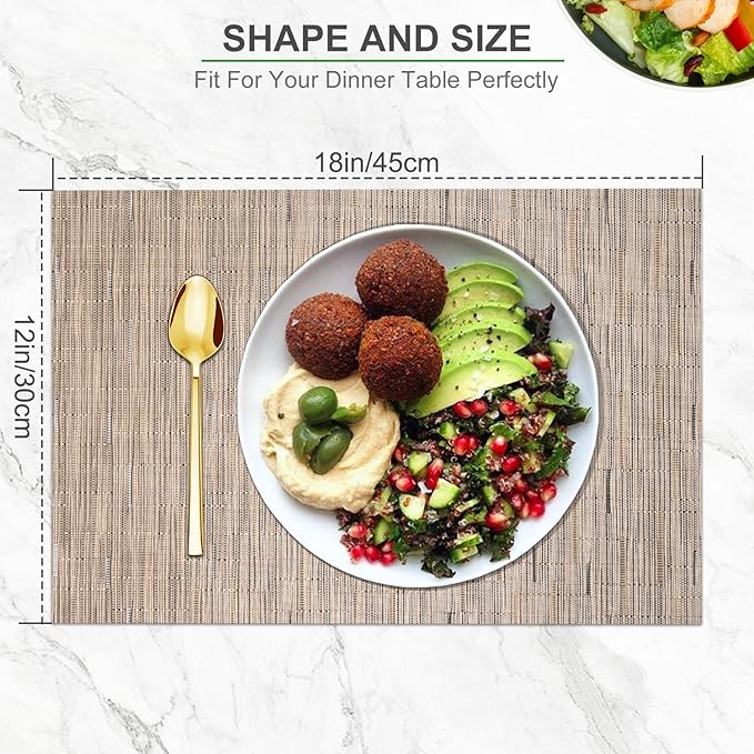 BETEAM Placemats Set of 4, Woven Vinyl Placemat for Dining Table Washable Wipeable Kitchen Place Mats Durable Indoor Outdoor Table Mats