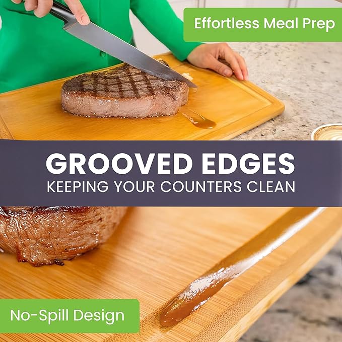 Extra Large Bamboo Cutting Board Set of 2 ??Wood Cutting Boards for Kitchen with Glue-Free Surface??& Juice Groove ??Non-Toxic Wooden Chopping Boards, FSC-Certified, Durable Carving Boards - Rectangle