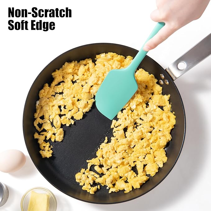 600째F Heat Resistant Silicone Spatula, Doosu High Temp Flexible Kitchen Rubber Bowl Scrapers Food Grade Seamless Baking Supplies Scratch-Proof for Scraping Non-Stick Pans (11.4in, Aqua Sky)