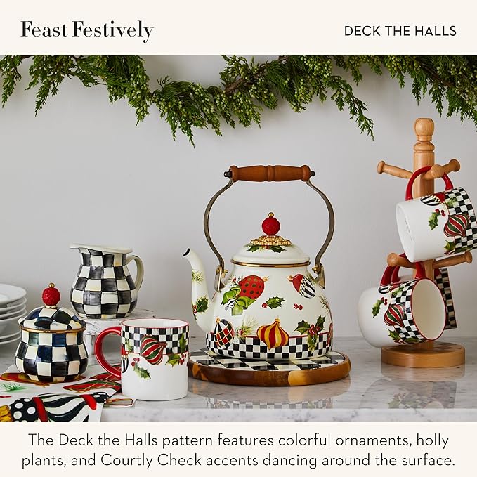 MACKENZIE-CHILDS Enamel Canister, Kitchen Storage Container with Lid, Medium, Deck the Halls