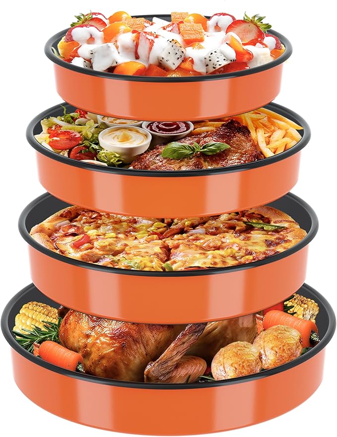 Round Roasting Pan Set Bakeware 4 Pack Baking Cake Pans Enamel Casserole Dish 9/10/12/14 Inch Non-Stick Chicken Roaster Oven Dishwasher Safe Mother's Christmas Gift Cookware (Orange)