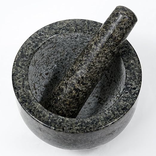 Heavy-Duty Mortar and Pestle Set, 2-Cup Granite Material, with Non-Slip Base, 5.51-inch Mexican Grinder, for Grinding Spices and Seeds, Seasoning and Spice Tool (Dark Gray Speckles, 2Cup)