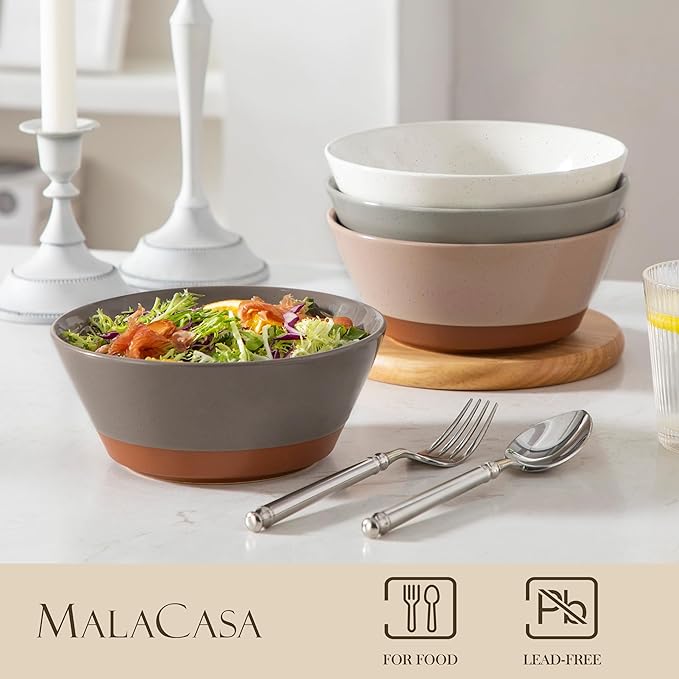 MALACASA Soup Bowls, Ceramic Salad Bowls Set of 4, 35oz Ceramic Bowls for Ramen, Cereal, Fruit and Pho, Microwave & Dishwasher Safe, Speckled Deep Bowls, Multicolor