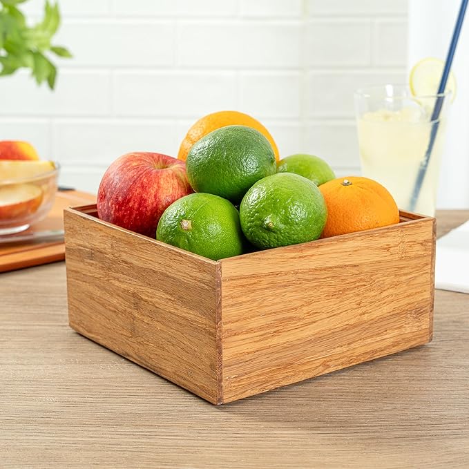 Restaurantware Eco Display 6.5 Inch x 6.5 Inch x 3.75 Inch Bamboo Condiment Container 1 Deep Spice Box - Medium Chip-Resistant Natural Bamboo Bamboo Organizer Box For Seasoning Spices Condiments