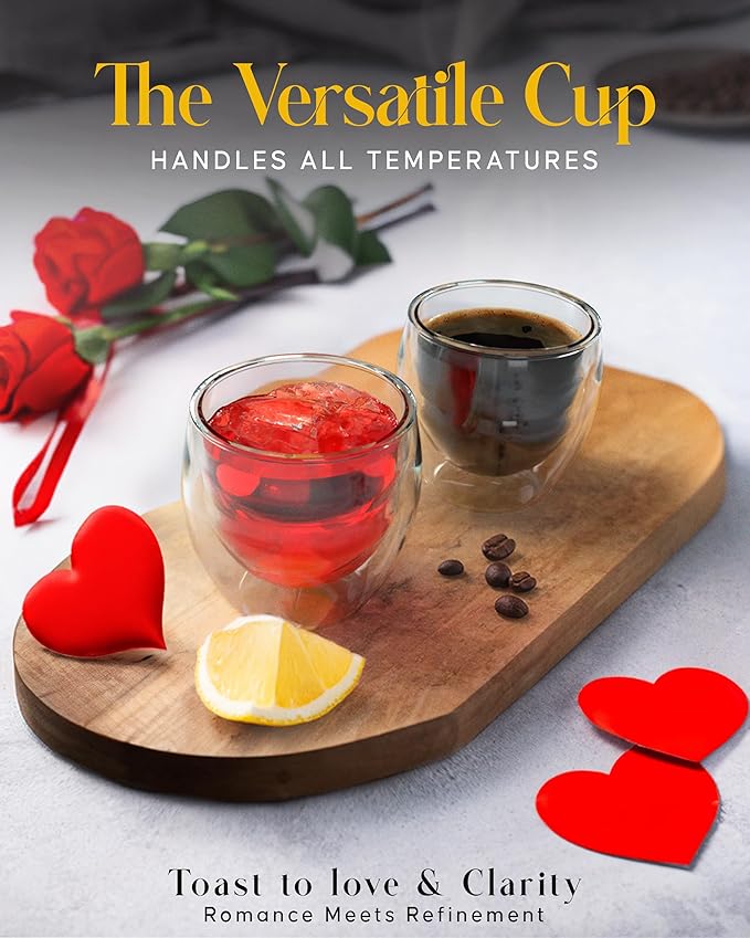 Kitchables Espresso Cups Set of 4, 2.7oz - Durable Double Walled Espresso Shot Glass - Expresso Shots Cup Compatible With Nespresso Machines - demitasse cups - Tasas De Caf챕 Expreso