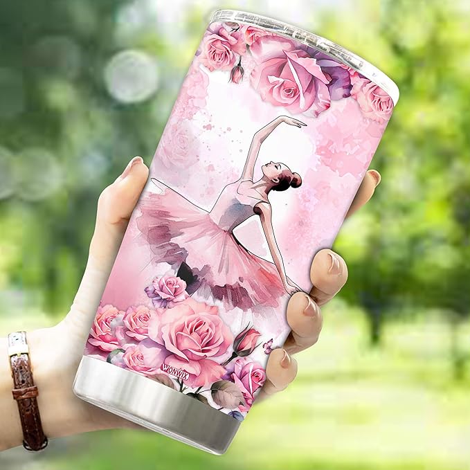 Personalized Ballet Tumbler Gifts for Girls, 20oz Stainless Steel Insulated Water Bottle, Travel Cup Mug, Gift for Women Wife Daughter, Christmas Birthday Mother's Day Valentine