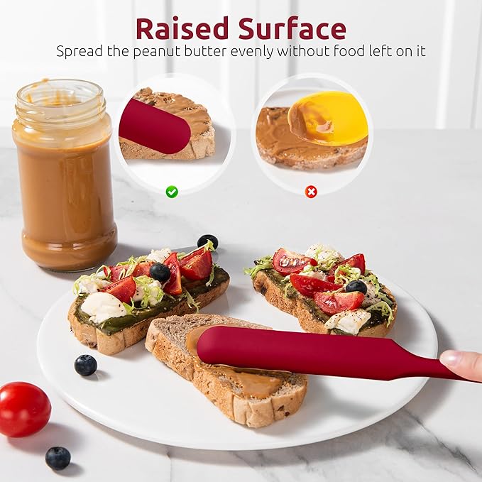 U-Taste Skinny Silicone Jar Spatula: 600쨘F Heat-Resistant Food-Grade 10in Long Narrow Sourdough Stirring Stick, Seamless Flexible Peanut Butter Spreader for Scraping Icing Bread Cream, Jam (Red)