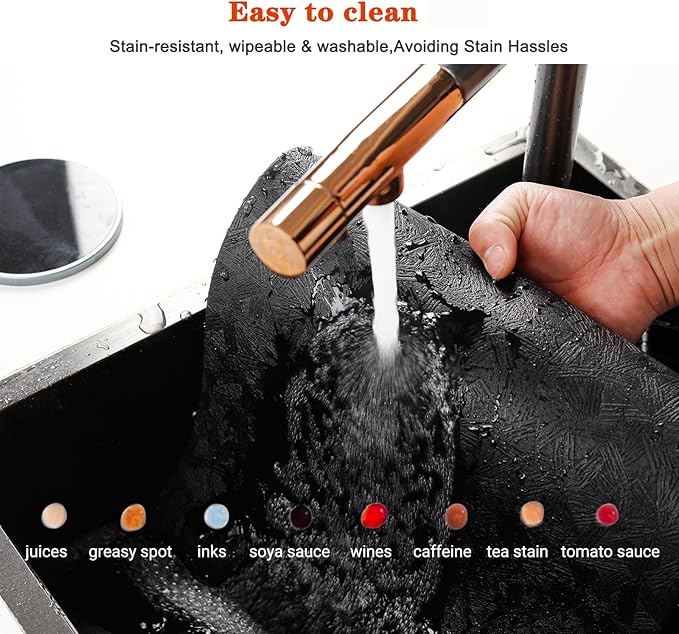 Bxzandya Vinyl Placemats Set of 4 Heat Resistant Easy Clean Non-Slip Place Mats for Dining Table. Faux Leather Waterproof Stain Resistant Wipeable Washable PU Table Mats(4, Black)