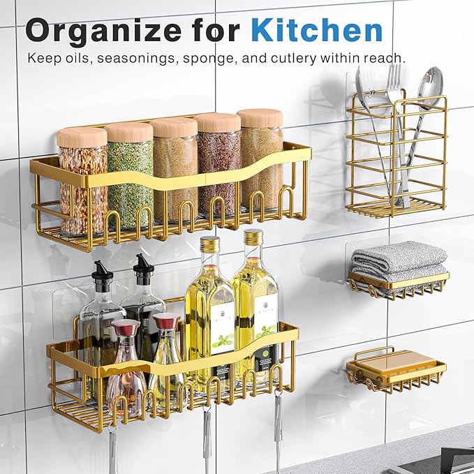 EUDELE 5-Pack Rustproof Stainless Steel Shower Caddy ??No Drill Adhesive Bathroom Organizer with Large Capacity, Spacious Shower Shelves for Inside Shower, Kitchen & Home Decor Storage-XL Size