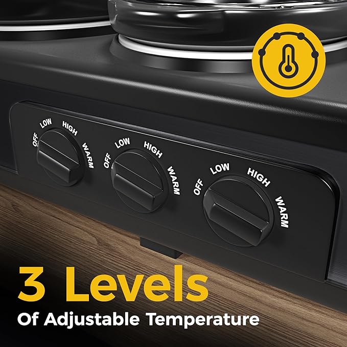 Sunvivi Triple Slow Cooker, Buffet Server & Warmer with 3 Removable Ceramic Pots, 3 Adjustable Temp Settings & 3 Metal Lid Rests, Stainless Steel, 3 * 1.5 Quarts Black