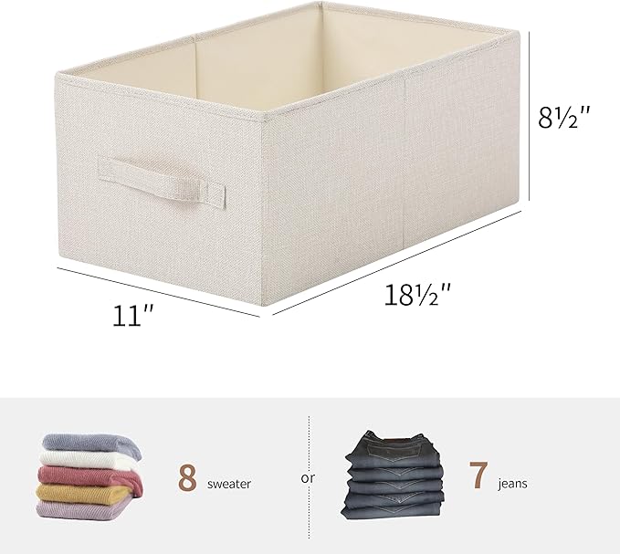 Linen Folding Storage Bins, 3 Pack Large Storage Baskets, Washable, Clothing Storage Bins with Handle, Closet Organizer for Storage Sweater,Sheets(Beige, 18쩍"x11" x8쩍")