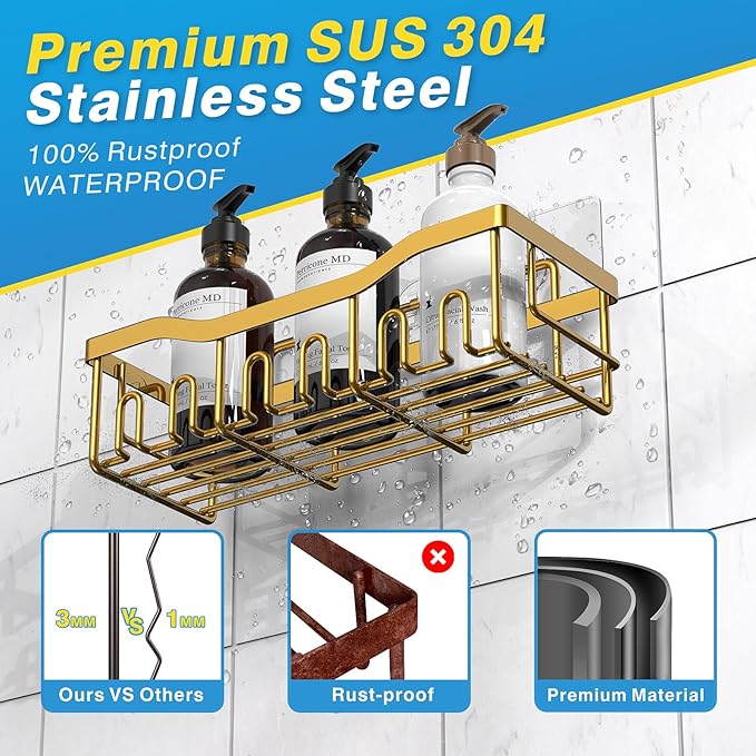 EUDELE 5-Pack Rustproof Stainless Steel Shower Caddy ??No Drill Adhesive Bathroom Organizer with Large Capacity, Spacious Shower Shelves for Inside Shower, Kitchen & Home Decor Storage-XL Size