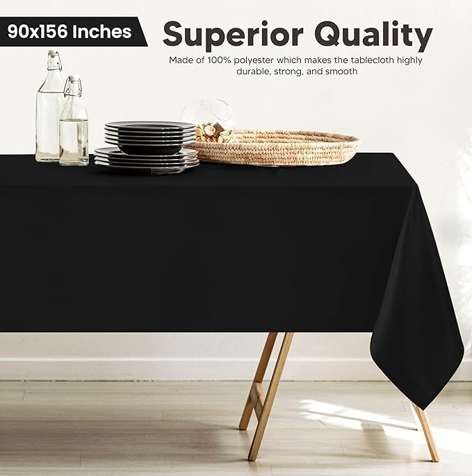 Utopia Kitchen Rectangle Table Cloth 2 Pack(90x156 Inches, Black), Tablecloth Machine Washable, Polyester Table Cover for Dining, Buffet Parties, Picnics, Events, Weddings and Restaurants
