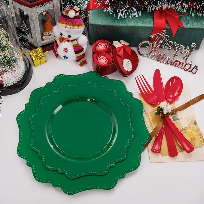 COLOSUS Disposable Party Plastic Plates 60Pcs, Green plastic Party Plates, Heavy Duty 30 Dinner plate 10.5??and 30 Salad/Dessert Plate 8.25??for St. Patrick's Day