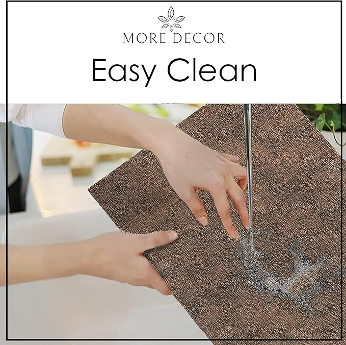 More D챕cor Faux Leather Placemats Set of 4 for Dining Table ??Waterproof, Wipeable, Washable, Stain & Heat Resistant, Non-Slip Table Mats ??12 X 17 Inch, Brown