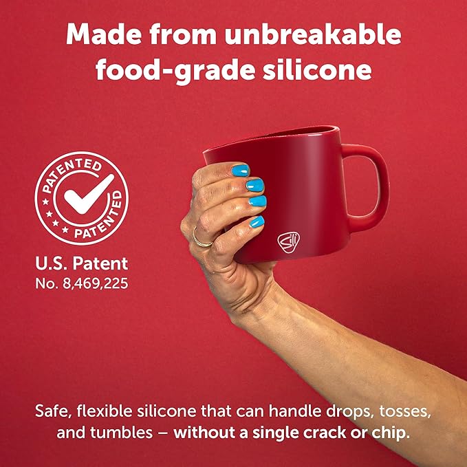 Silipint 16oz Silicone Coffee Mug Tumbler Flip Lid Unbreakable Dishwasher Safe Microwave Oven & Freezer Compatible ??Non-Toxic Reusable Cup for Hot Coffee Tea or Drinks Pack of 4 Classic Red