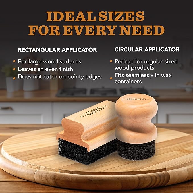 CLARK'S Food Grade Mineral Oil & Wax Applicator for Round Wood Cutting Board Pack of 2, Butcher Blocks, Bamboo, and Utensils ??USA Maple Construction