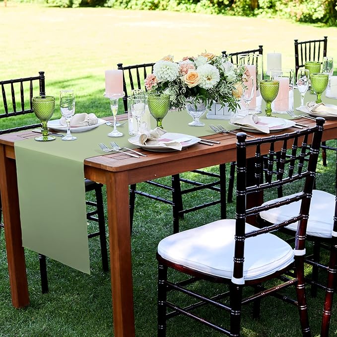 Bencailor 24 Pcs Green Satin Table Runner Bulk 12 x 108 Inches Long Table Runners Bright Smooth Fabric Tablecloth for Wedding Banquet Birthday Valentines St Patrick's Day Party Decorations