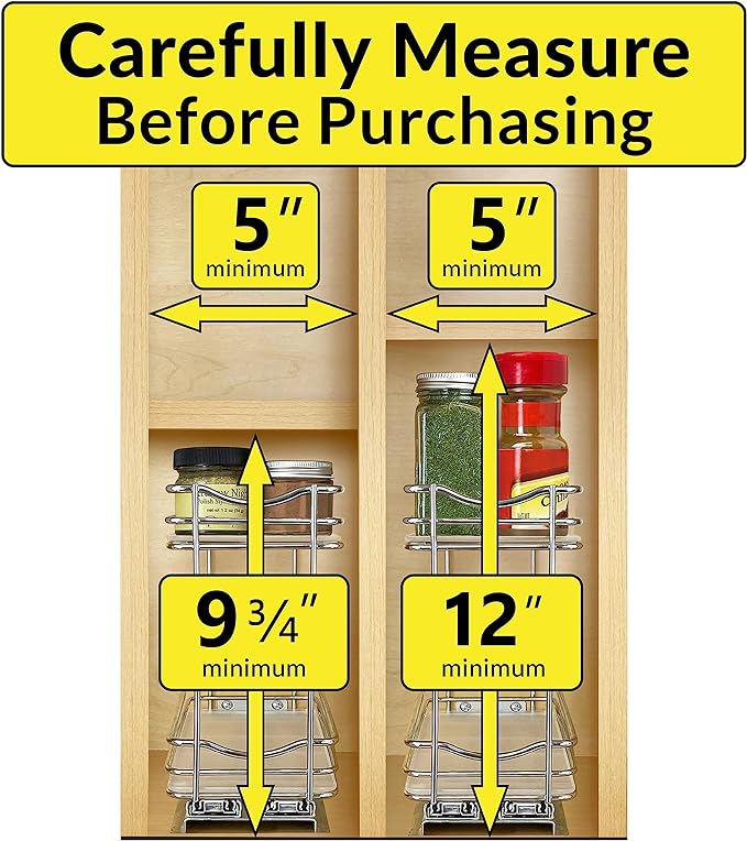 LYNK PROFESSIONAL짰 Pull Out Spice Rack Organizer for Inside Kitchen Cabinets - 4-3/8 inch Wide - Slide Out Drawer ??Chrome Sliding Spice Cabinet Organization Shelf Racks - 2 Tier