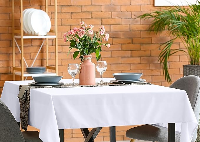 Utopia Kitchen Square Table Cloth 2 Pack(54x54 Inches, White), Tablecloth Machine Washable, Polyester Table Cover for Dining, Buffet Parties, Picnics, Events, Weddings and Restaurants