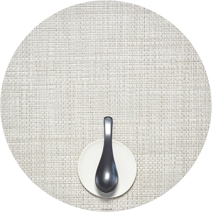 Chilewich Basketweave Placemats in Natural - Set of 4 - Easy Care Woven Tabletop Textiles - Indoor/Outdoor - 15" Round