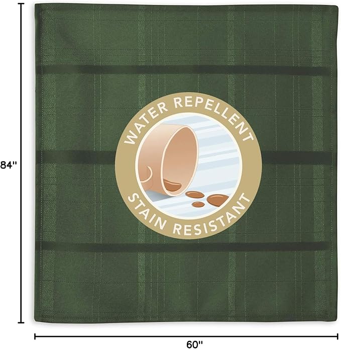 Newbridge 60 x 84 Inch Oval Fabric Tablecloth, Elegance Plaid, 100% Polyester, No Iron Soil Resistant Dining Room, Party and Banquet Table Cover, Solid Textured, Hunter Green