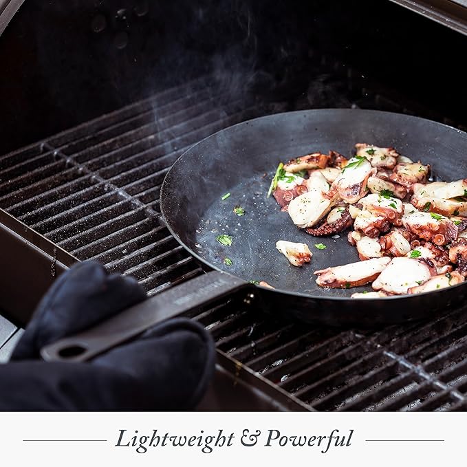 Merten & Storck Pre-Seasoned Carbon Steel 10??Frying Pan Skillet, Use on Induction, Stove and Grill, Durable, Even-Heating, for Searing, Grilling, Oven Use, and Campfire, Indoor/Outdoor