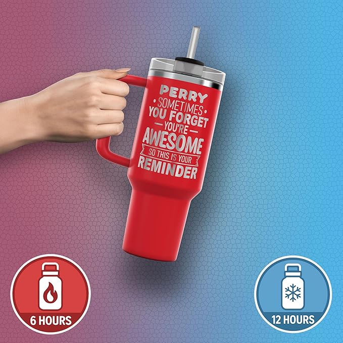 Personalized Inspirational Tumbler, Inspirational Gifts for Men Dad Father Wife Sister Women, Custom Birthday For Him Her, Customized You?셱e Awesome Tumbler, Teacher Coworker Gifts 40oz Red