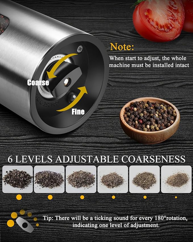 Electric Salt and Pepper Grinder Set with Rechargeable Base - Upgraded Large Capacity, Refillable Pepper Mill Set with LED Light & Adjustable Coarseness, Ideal for Kitchen, Outdoor, BBQ & Gift Giving