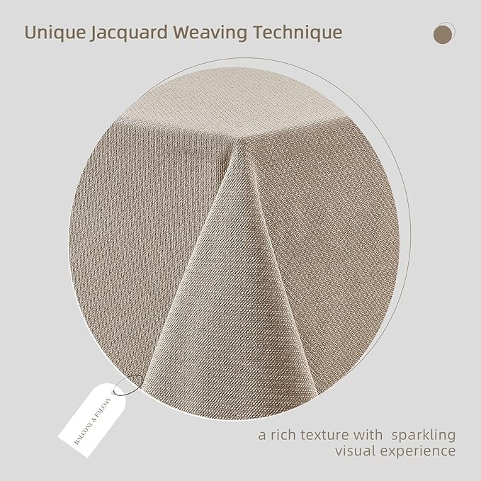 BALCONY & FALCON Rectangle Tablecloth Jacquard Style Water Resistant Table Cover for Dining Kitchen Cafe Parties and Outdoor Use (Beige, 55 x 95 inch)