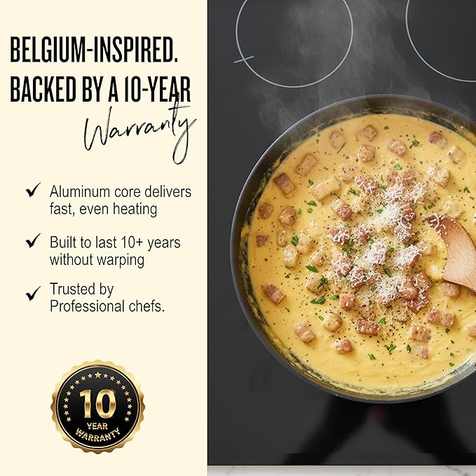 Alva Maestro 2QT Ceramic Nonstick Saucepan with Lid ??Non-Toxic Easy to Clean Pot, Oven Safe, and Induction Ready ??Belgian-Designed for Effortless, Healthy Everyday Cooking