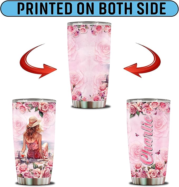 WONWIX Personalized Sunbathing Gift for Women, Summer Vibes Gifts For Girls Daughter Wife, Insulated 20oz Stainless Steel Travel Mug Beach Lover Tumblers, Christmas Birthday Mother's Day,Valentine