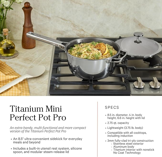 Our Place Titanium Pro Cookware Set | 10-Piece Pots and Pans Set with Always Pan Pro, Perfect Pot Pro & Minis | Non-Toxic No-Coating Nonstick | Induction & Oven-Safe up to 1000째F | Chrome