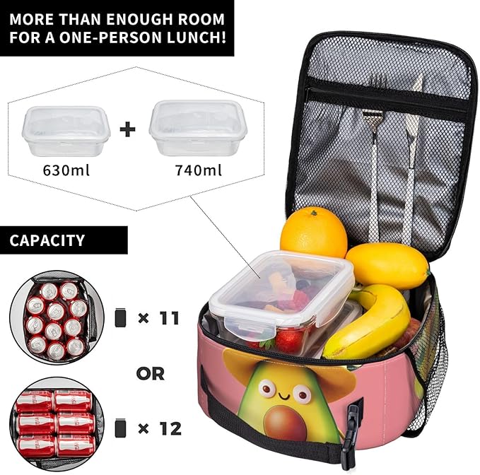 VANZEV Insulated Lunch Box for Women Men, Avocado Theme Lunch Box Reusable Portable Lunch Bag Cooler Tote Waterproof Lunch Container for Office Picnic Work Travel