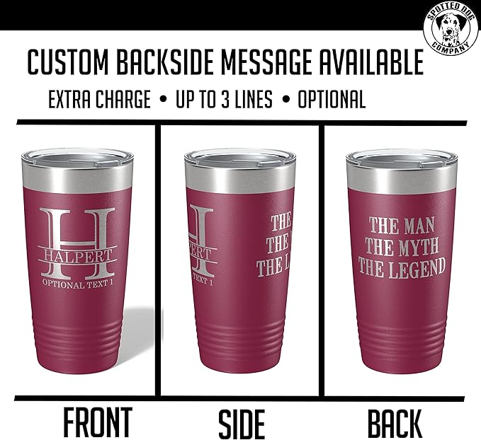 Personalized 20oz (17 Colors) Powder Coated Insulated Stainless Steel Tumbler with Lid, Custom Etched, Customized Engraved Gift Idea for Women Men Her Him, Halpert Monogram Initial Name (Maroon)