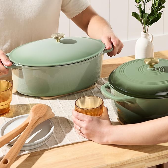 Best Choice Products Oval 7.5 Quart Enamel Cast-Iron Dutch Oven, Heavy-Duty Pre-Seasoned for Baking, Cooking w/Side Handles ??Sage Green