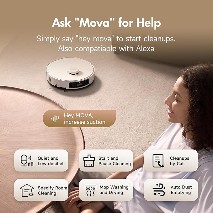 Mova P10 Pro Ultra Robot Vacuum and Mop 13,000Pa Suction, 140째F Hot Water Auto Mop Washing & Drying, Dual Spinning Extenable Mop,10.5mm Lifting for Carpet, 360째Obstacle Avoidance, App Control