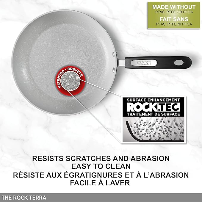 Starfrit The Rock Terra 20cm (8'') Ceramic Non-Stick Fry Pan - Thick Aluminium Base - PFAS Free - Easy to Clean - Grey