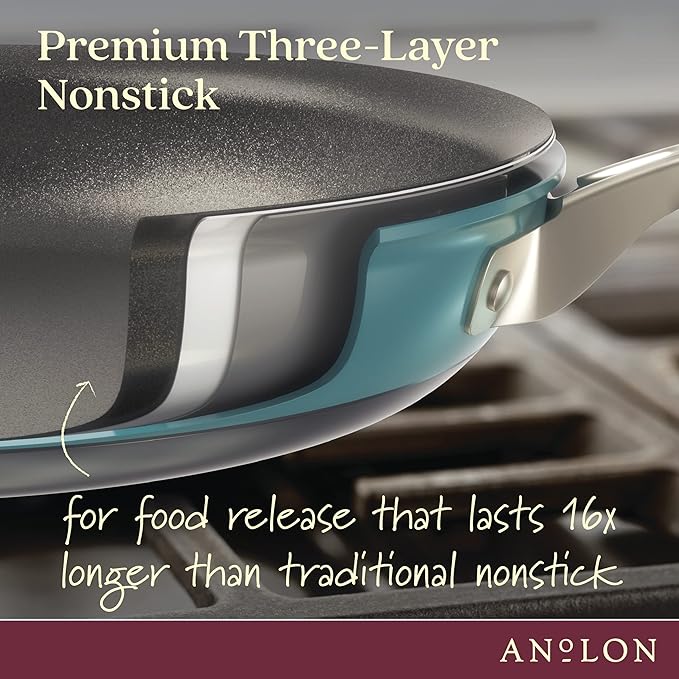 Anolon Achieve Hard Anodized Nonstick Saut챕 Pan with Lid, 3 Quart - Teal