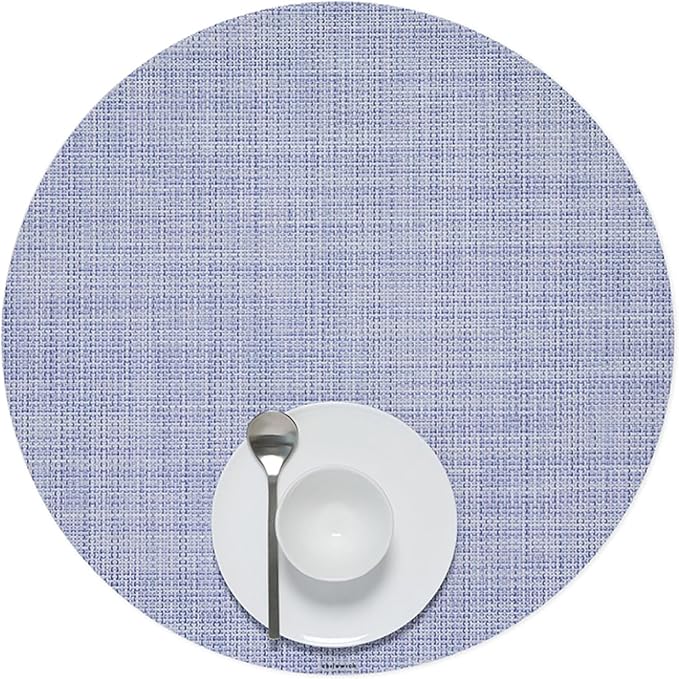 Chilewich Mini Basketweave Placemats in Periwinkle - Set of 4 - Easy Care Woven Tabletop Textiles - Indoor/Outdoor - 15" Round