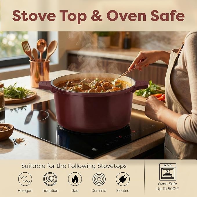 Gotham Steel 5 Qt Lightweight Dutch Oven Pot with Lid & Holders, Ceramic Non Toxic, Oven Safe & Even Heat Retaining Dutch Oven for Bread Baking Sourdough, Soup, Casserole, 70% Lighter than Cast Iron