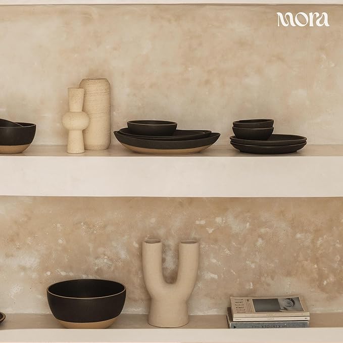 MORA Small Bowls Set of 4, 16oz Ceramic Pottery Dessert Bowls - Microwave, Oven and Dishwasher Safe - Liquorice