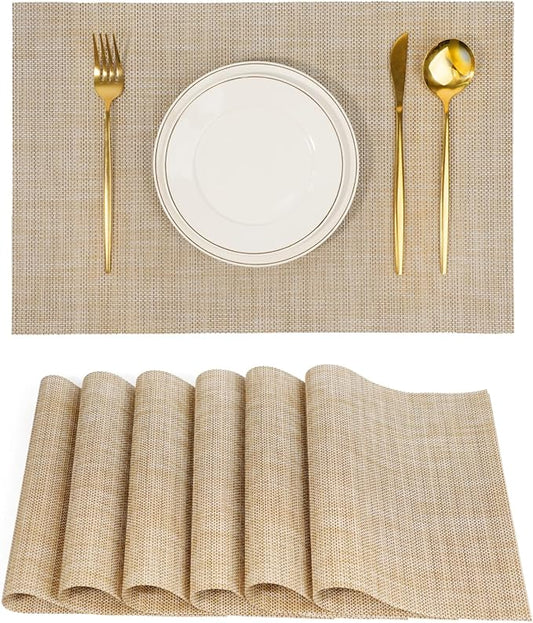 flohar Placemats Set of 6竊똍on-Slip PVC Weave Table Mats Easy to Clean竊똇eat Resistant Place Mats for Kitchen Dining Table Decoration Indoor Outdoor竊똁eige
