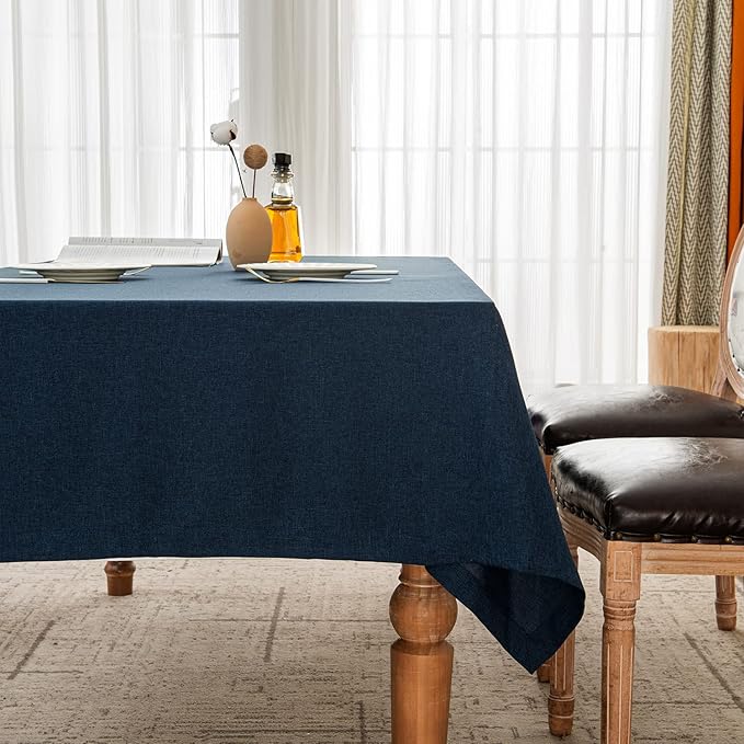 BALCONY & FALCON Table Cloth for 6ft Rectangle Tables ??Waterproof, Wrinkle-Free Farmhouse Tablecloth for Dining, Kitchen, Wedding, Baby Shower, Holiday Gatherings (Dark Blue, 55" x 95")