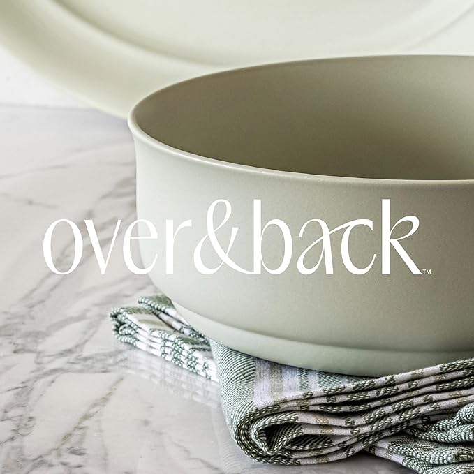 over&back Rim Serving Bowl - Stoneware Dishes - All-Occasion Place Settings - Perfect for Salads, Pastas, Snacks, and More - 10" x 10" x 3.7" - Semi-Matte Sage