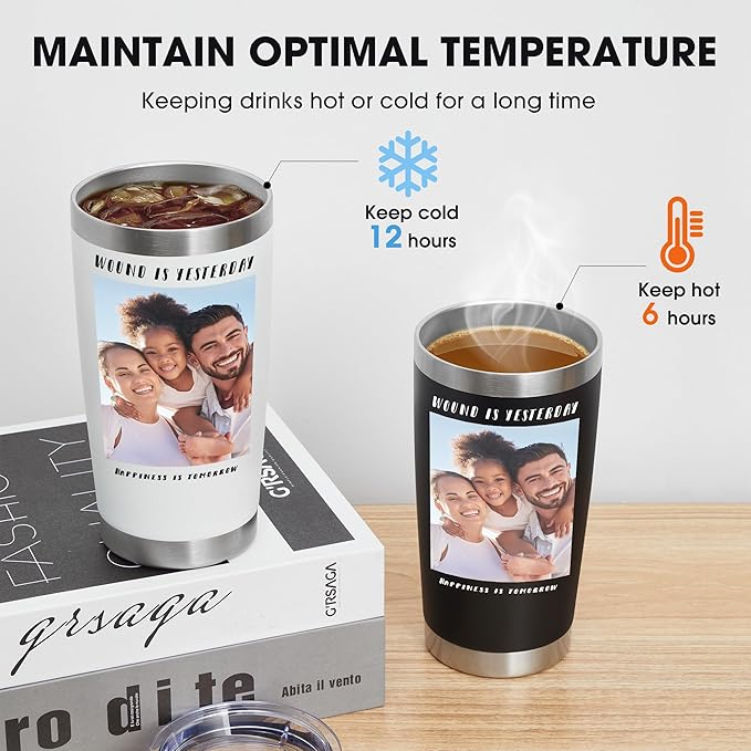 SMLIXE Personalized Coffee Tumbler Print in USA 20oz Stainless Steel Double Wall Insulated Coffee Cup With Text Photo Logo