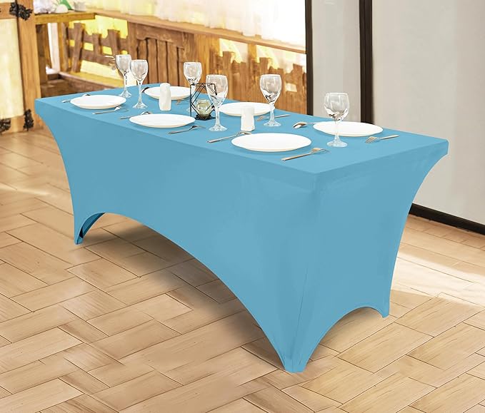 Utopia Kitchen 6FT Spandex Tablecloth [1 Pack, Blue Mist] 200 GSM Stretch, Fitted, Washable and Wrinkle Resistant Table Cloth Rectangle Cover for Trade Shows, Wedding, Parties [72Lx30Wx30H Inch]