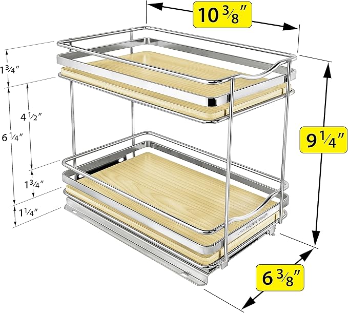 LYNK PROFESSIONAL짰 횋lite??Pull Out Spice Rack Organizer for Inside Kitchen Cabinets - 6-3/8 inch Wide - Slide Out Drawer ??Wood/Chrome Sliding Spice Cabinet Organization Shelf Racks - 2 Tier