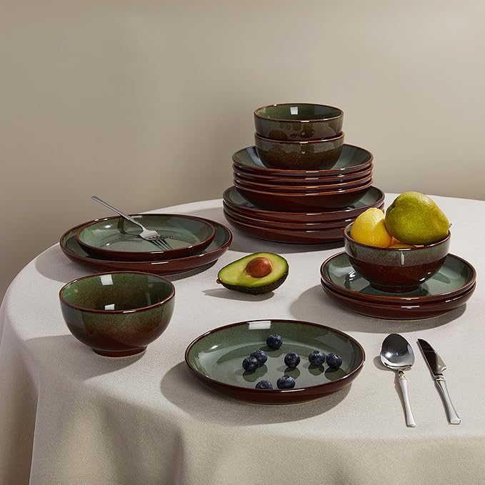 Dinnerware Sets Service for 12, Brown Green